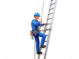 安全工人爬梯作业图像