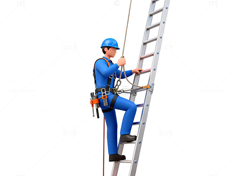 安全工人爬梯作业图像