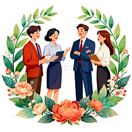 商务洽谈绿植花卉卡通插画