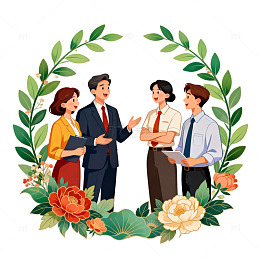 商务洽谈绿植花卉插画