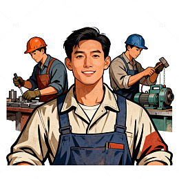工人插画风格工作场景设计素材