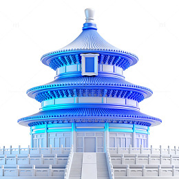 蓝色中国古建筑三维模型