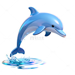 卡通海豚跃出水面插画