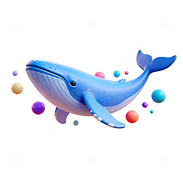 卡通蓝鲸彩色气泡设计元素