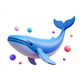 卡通蓝鲸气泡插画