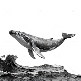 黑白色调鲸鱼跃海图