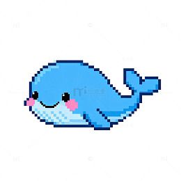 像素风可爱蓝鲸图案插画素材