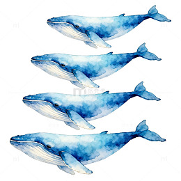 蓝色鲸鱼水彩画设计素材