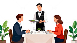 餐厅服务员服务顾客插画