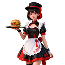 动漫女仆汉堡服务形象