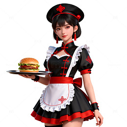 女仆装汉堡服务游戏角色形象