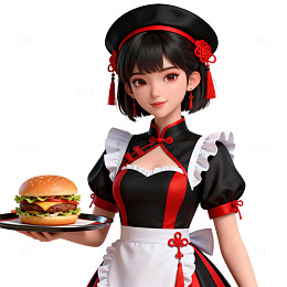 动漫女仆汉堡服务插画