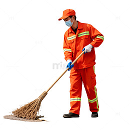 环卫工清扫街道写实图