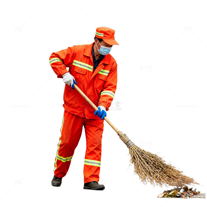 环卫工人清扫街道写实图片