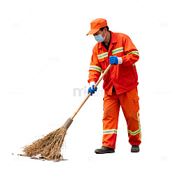 环卫工清扫街道写实