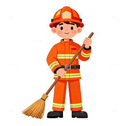 卡通消防员清扫矢量素材