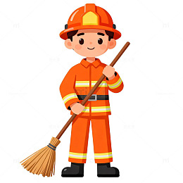 卡通消防员清扫工具矢量素材