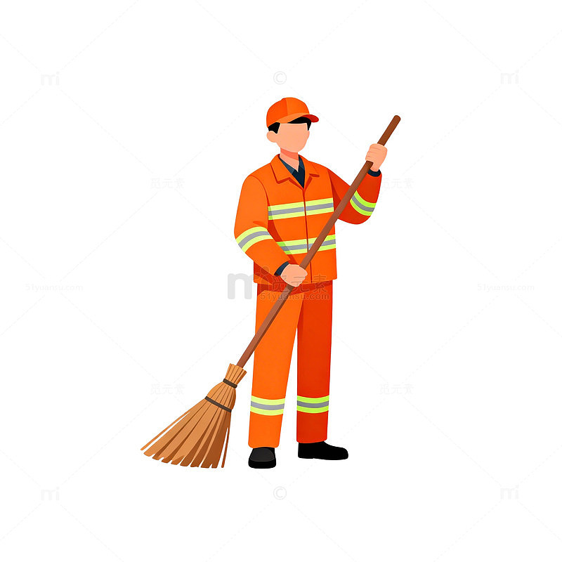 橙色工人保洁员插画