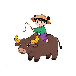 双髻牧童执牛鞭 骑牛闲行