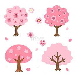 卡通粉色春季樱花树元素