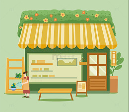 春季花店手绘卡通商店元素