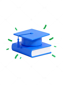 蓝色毕业帽书本教育元素