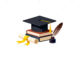 毕业帽书本羽毛插画