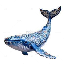 青花瓷鲸鱼摆件艺术品