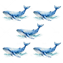 蓝色鲸鱼图案贴纸设计素材