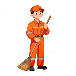 卡通环卫工清扫工具插图