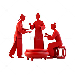 红色雕塑传统人物场景