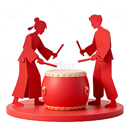 中国传统鼓舞剪影艺术矢量图