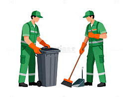 保洁员清洁场景矢量图