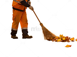 秋日环卫工清扫落叶