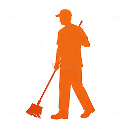 橙色剪影清洁工图案