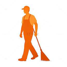 橙色工人清洁剪影素材