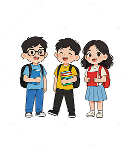 卡通学生上学插画素材