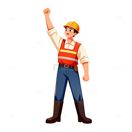 卡通建筑工人庆祝插画