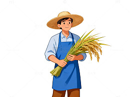 农民丰收水稻卡通插画素材