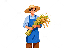 农民收割稻田卡通插画