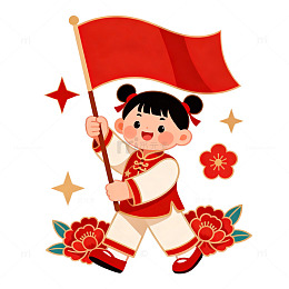 喜庆中国风小女孩插画素材