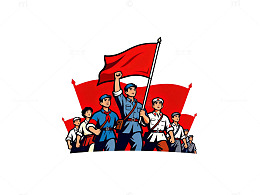 革命红色旗帜插画素材