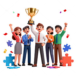 卡通团队庆祝胜利插画