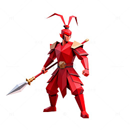3D低多边形武士角色设计