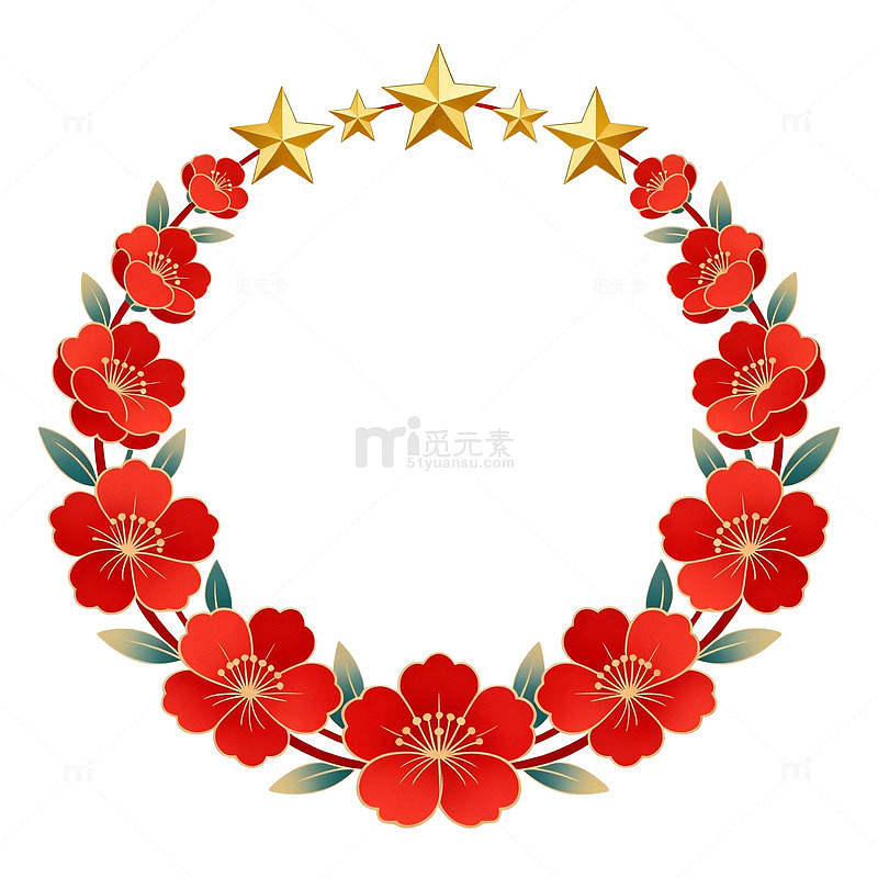 红白花卉星环装饰图案