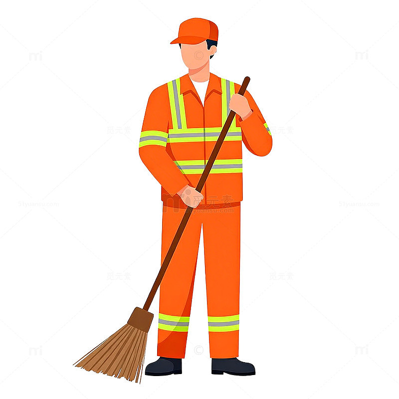 卡通工人清扫工具矢量图