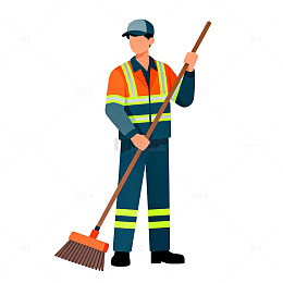 卡通清洁工工作场景矢量图