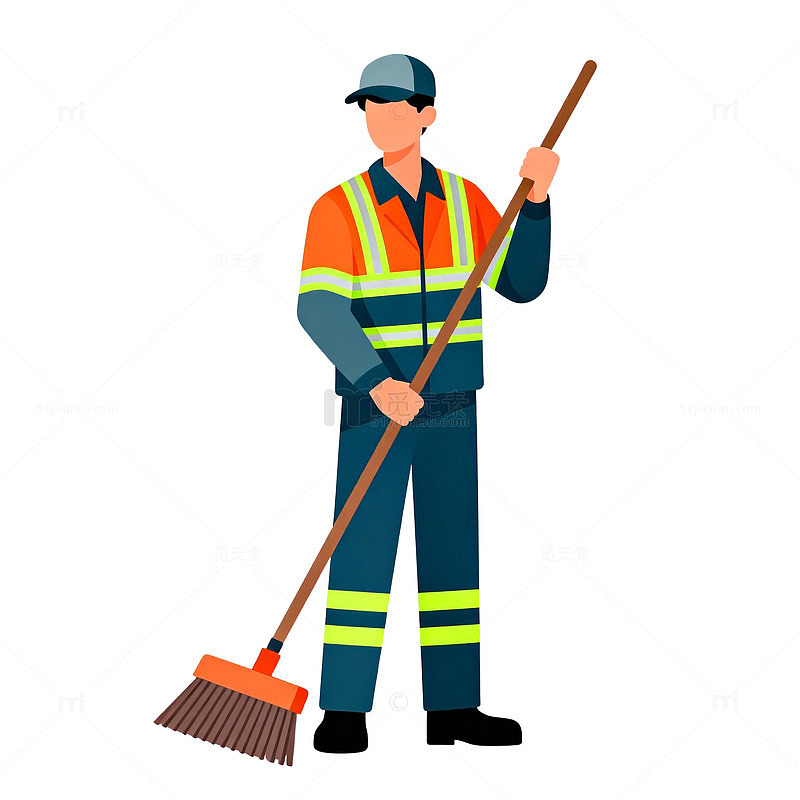 卡通清洁工工作场景矢量图
