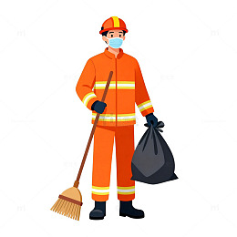 消防员清洁工作矢量插画