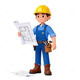 卡通建筑工人施工图纸设计元素